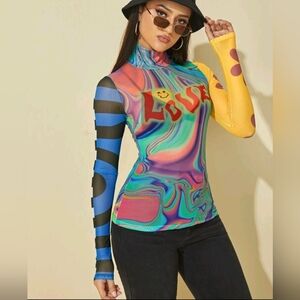 NWT Sheer Slim Fit Graphic Top